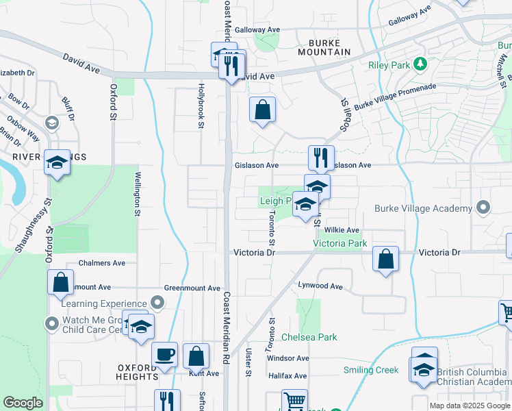 map of restaurants, bars, coffee shops, grocery stores, and more near 3393 Darwin Avenue in Coquitlam