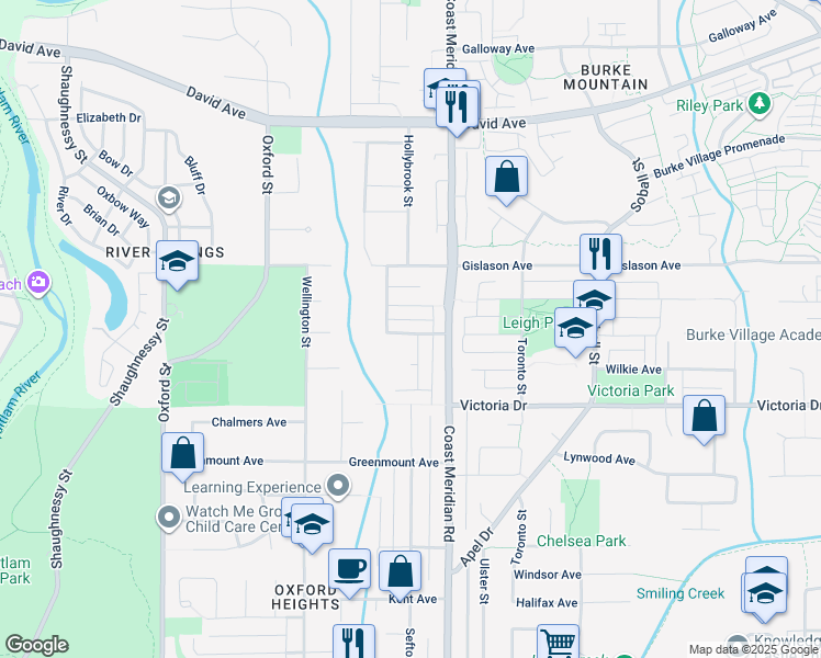 map of restaurants, bars, coffee shops, grocery stores, and more near 3365 Darwin Avenue in Coquitlam