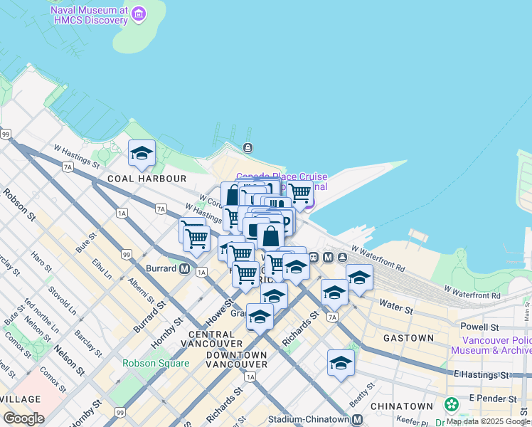 map of restaurants, bars, coffee shops, grocery stores, and more near in Vancouver
