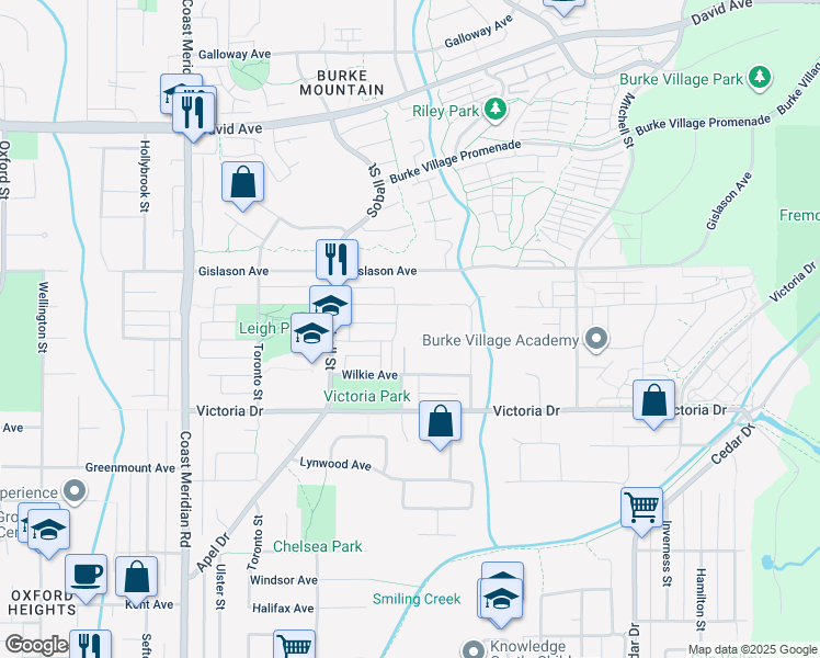 map of restaurants, bars, coffee shops, grocery stores, and more near 3456A Darwin Avenue in Coquitlam