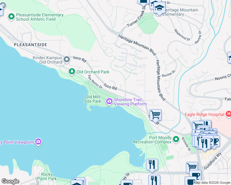 map of restaurants, bars, coffee shops, grocery stores, and more near 481 San Remo Drive in Port Moody