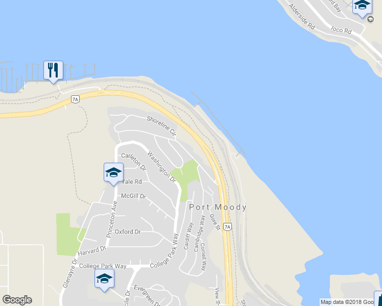map of restaurants, bars, coffee shops, grocery stores, and more near 1378 Union Street in Port Moody