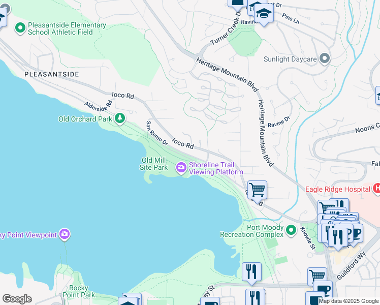 map of restaurants, bars, coffee shops, grocery stores, and more near 483 San Remo Drive in Port Moody