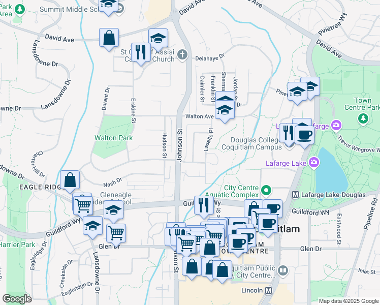 map of restaurants, bars, coffee shops, grocery stores, and more near 1254 Michigan Drive in Coquitlam