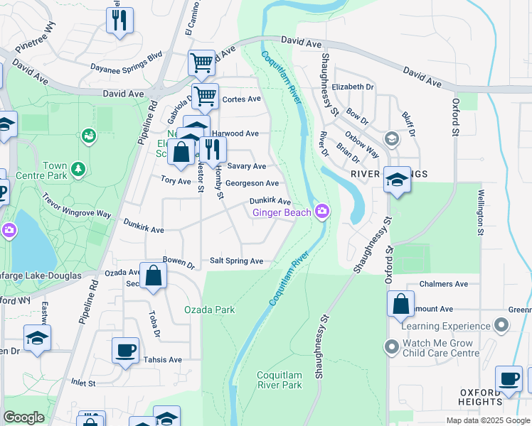 map of restaurants, bars, coffee shops, grocery stores, and more near 3255 Samuels Court in Coquitlam