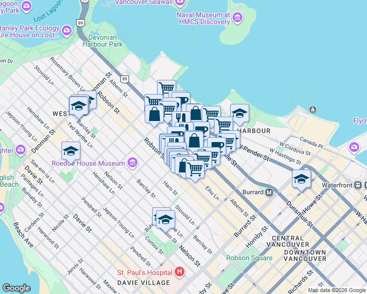 map of restaurants, bars, coffee shops, grocery stores, and more near 1331 Alberni Street in Vancouver