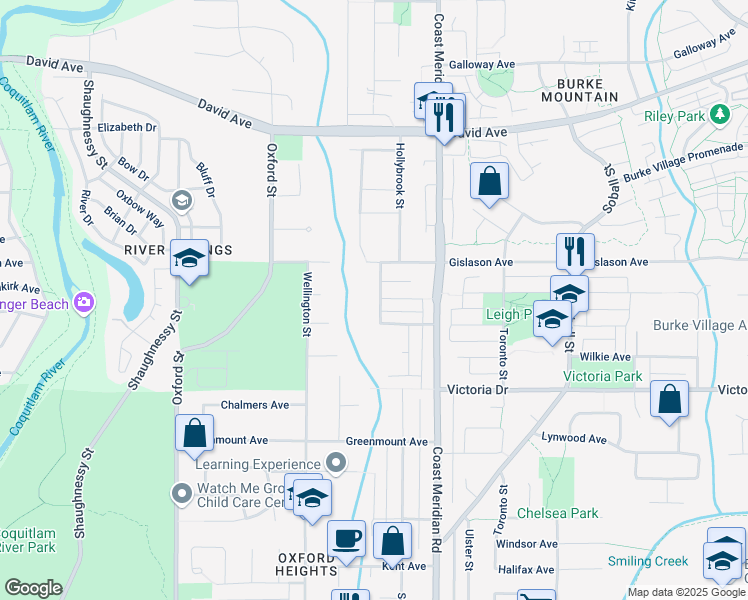 map of restaurants, bars, coffee shops, grocery stores, and more near 1248 Ravensdale Street in Coquitlam