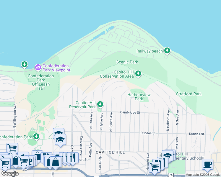 map of restaurants, bars, coffee shops, grocery stores, and more near 410 Hythe Avenue North in Burnaby