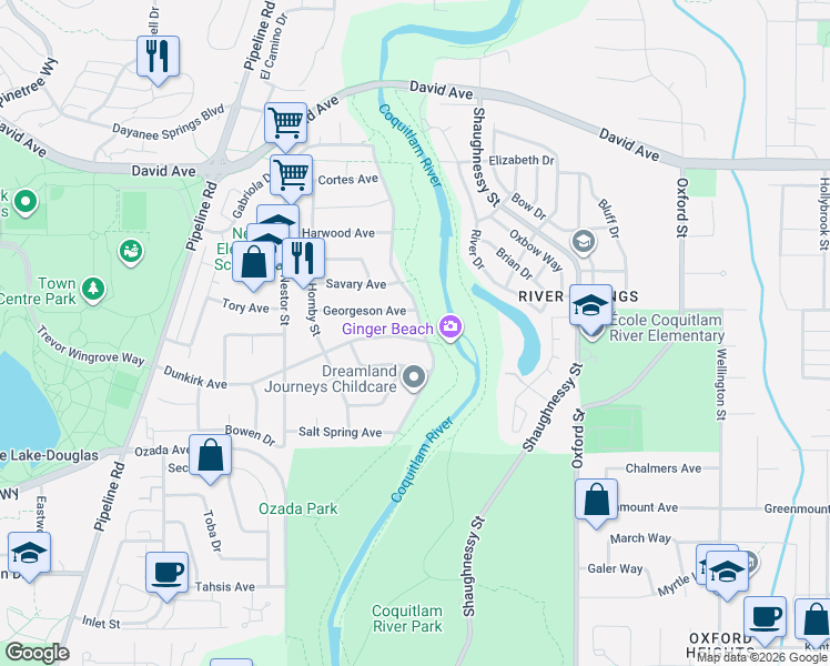 map of restaurants, bars, coffee shops, grocery stores, and more near 1238 Gabriola Drive in Coquitlam