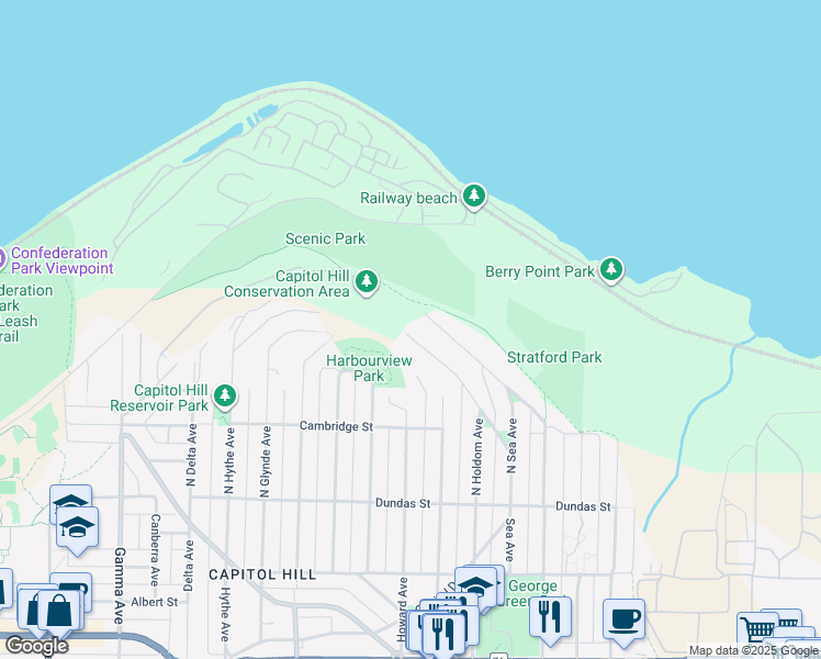 map of restaurants, bars, coffee shops, grocery stores, and more near 5521 Bessborough Drive in Burnaby