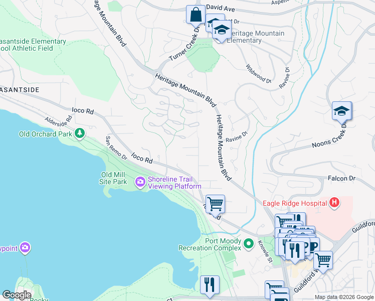 map of restaurants, bars, coffee shops, grocery stores, and more near 440 Hycroft Street in Port Moody