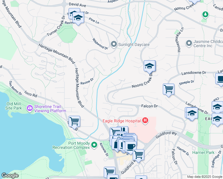 map of restaurants, bars, coffee shops, grocery stores, and more near 860 Blackstock Road in Port Moody