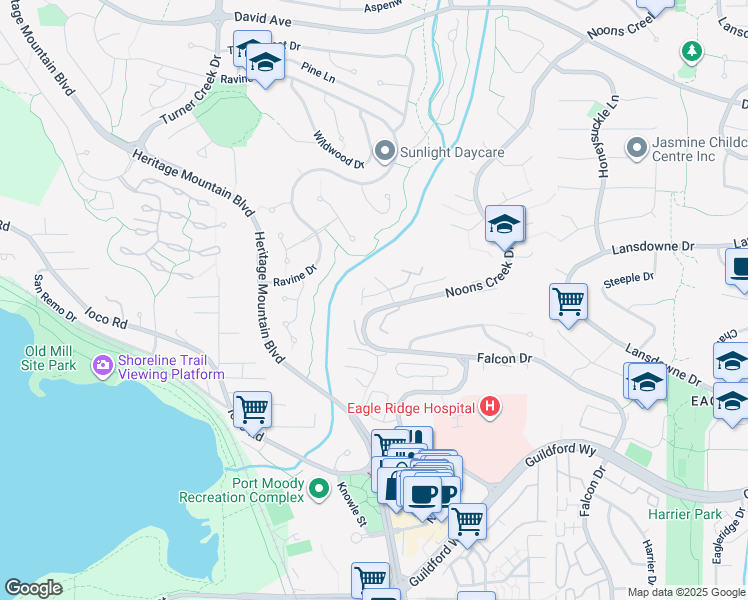 map of restaurants, bars, coffee shops, grocery stores, and more near 858 Blackstock Road in Port Moody