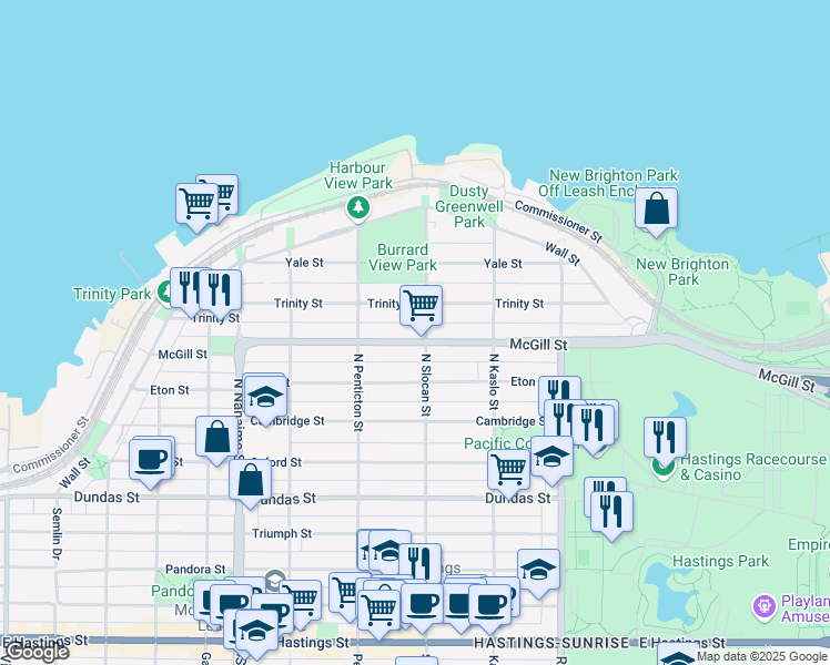 map of restaurants, bars, coffee shops, grocery stores, and more near 2689 McGill Street in Vancouver