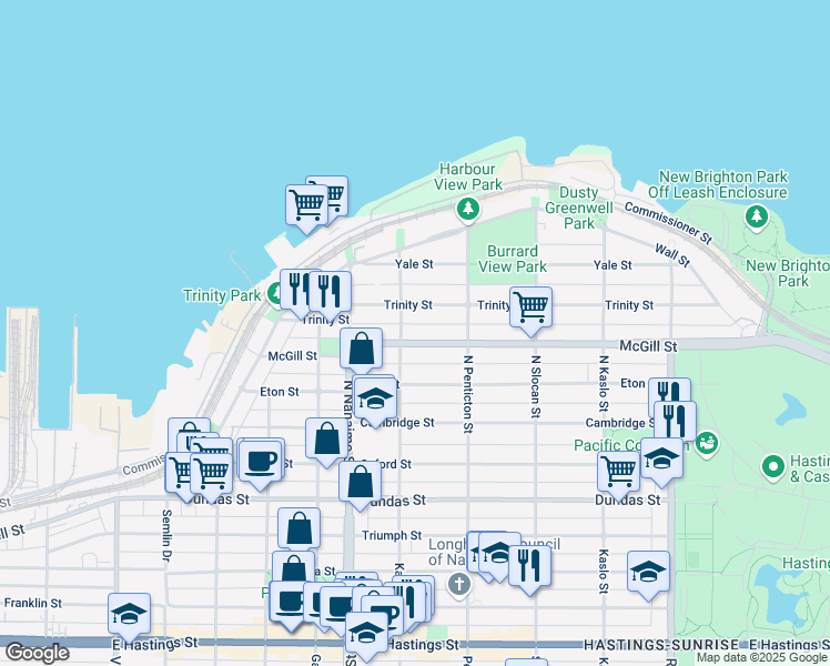 map of restaurants, bars, coffee shops, grocery stores, and more near 2515 McGill Street in Vancouver