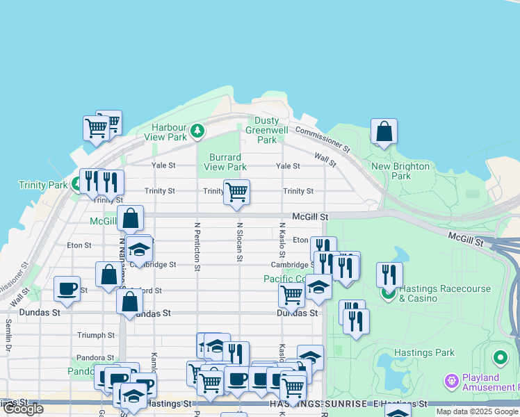 map of restaurants, bars, coffee shops, grocery stores, and more near 2743 McGill Street in Vancouver
