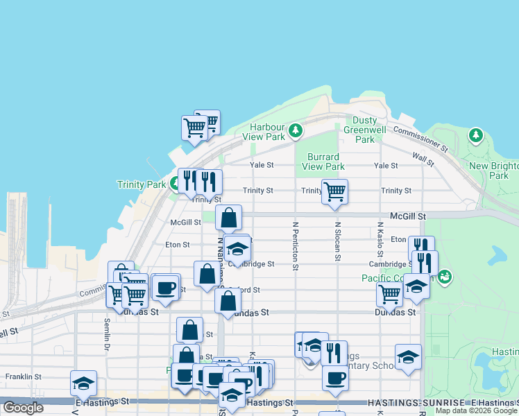 map of restaurants, bars, coffee shops, grocery stores, and more near 2509 McGill Street in Vancouver