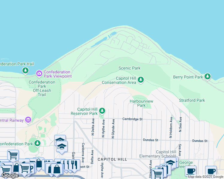 map of restaurants, bars, coffee shops, grocery stores, and more near 450 North Hythe Avenue in Burnaby