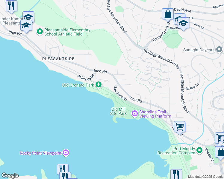 map of restaurants, bars, coffee shops, grocery stores, and more near 532 San Remo Drive in Port Moody