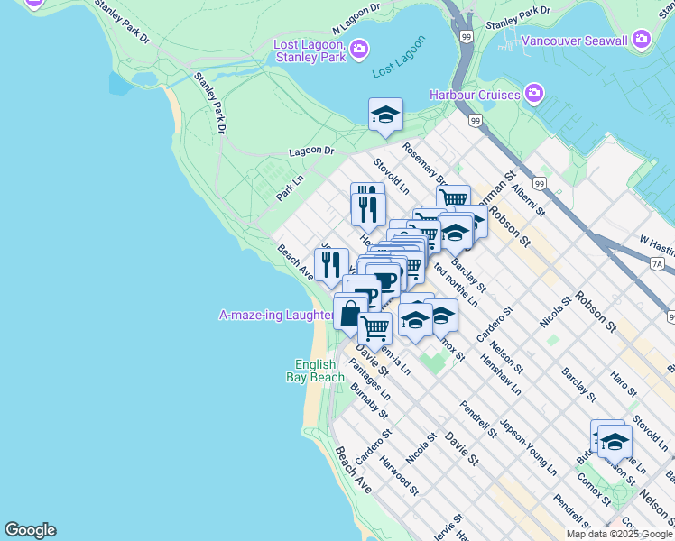 map of restaurants, bars, coffee shops, grocery stores, and more near 1125 Gilford Street in Vancouver