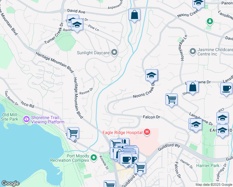 map of restaurants, bars, coffee shops, grocery stores, and more near 915 Britton Drive in Port Moody