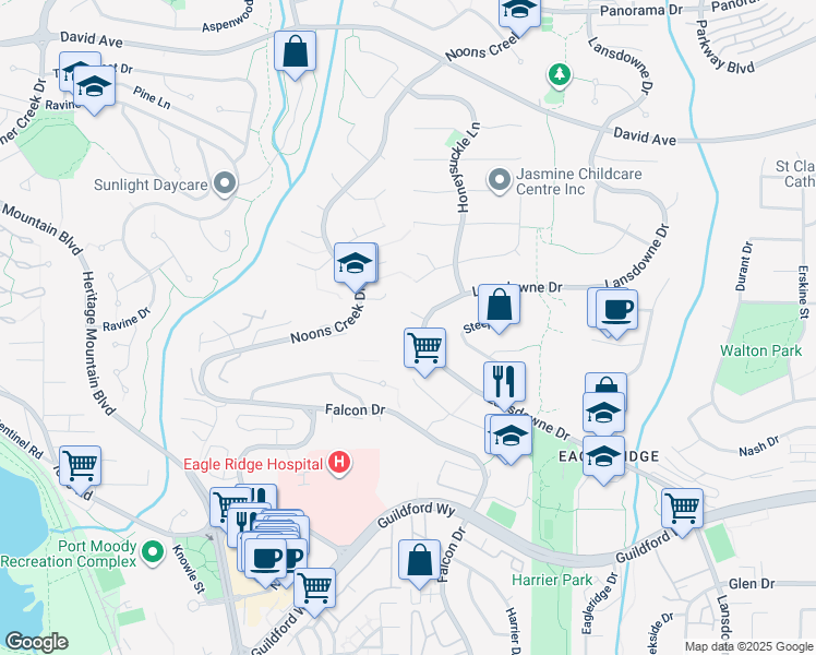 map of restaurants, bars, coffee shops, grocery stores, and more near 1308 Lansdowne Drive in Coquitlam