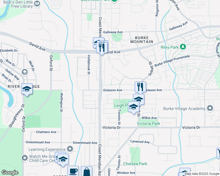 map of restaurants, bars, coffee shops, grocery stores, and more near 3387 Gislason Avenue in Coquitlam