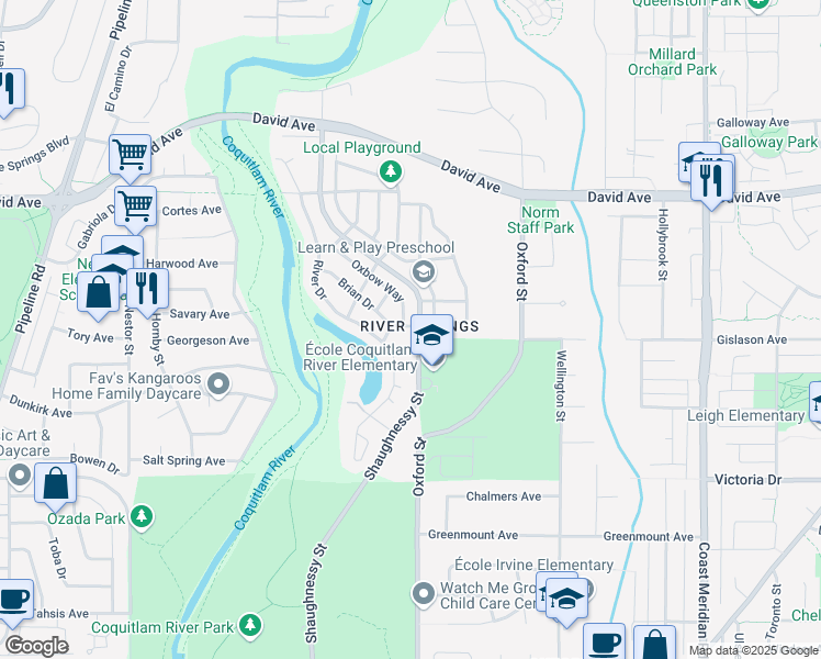 map of restaurants, bars, coffee shops, grocery stores, and more near 1902 Keith Drive in Coquitlam