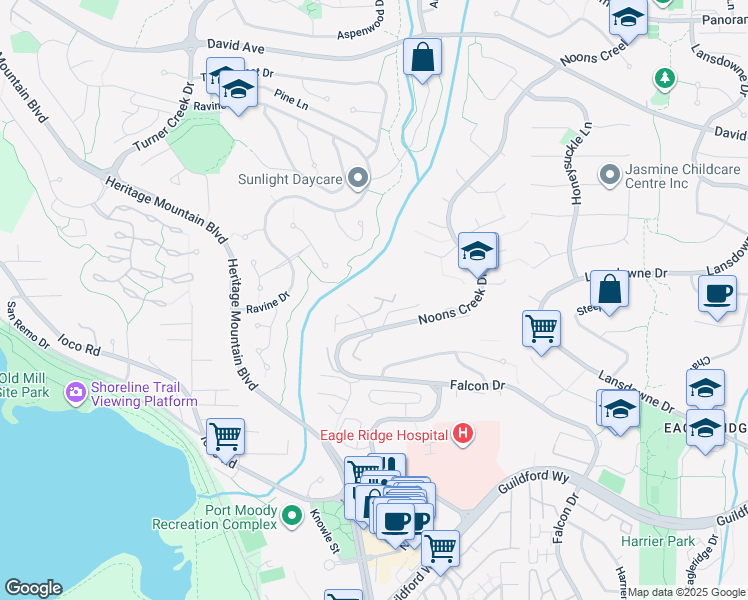 map of restaurants, bars, coffee shops, grocery stores, and more near 942 Blackstock Road in Port Moody
