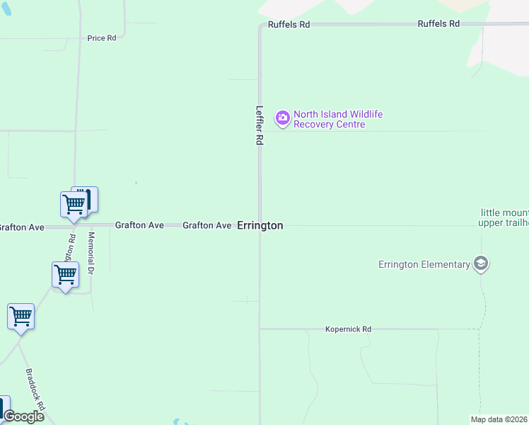 map of restaurants, bars, coffee shops, grocery stores, and more near 1290 Leffler Road in Errington