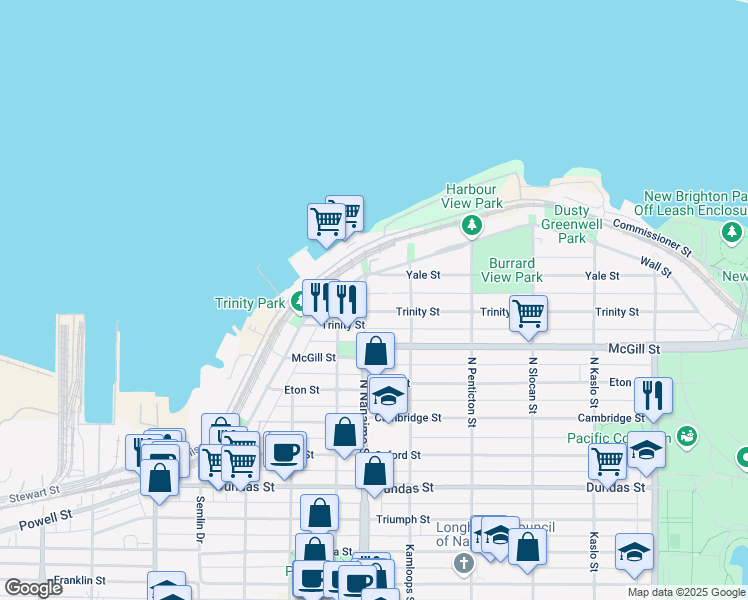 map of restaurants, bars, coffee shops, grocery stores, and more near in Vancouver