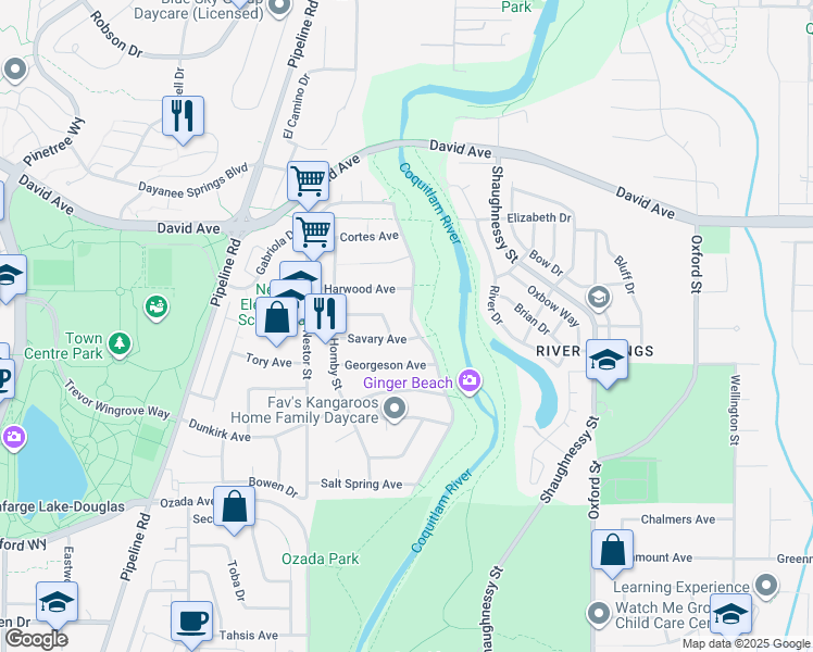 map of restaurants, bars, coffee shops, grocery stores, and more near 1262 Gabriola Drive in Coquitlam