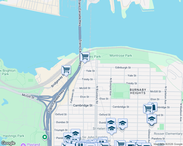 map of restaurants, bars, coffee shops, grocery stores, and more near 3668 Yale Street in Vancouver