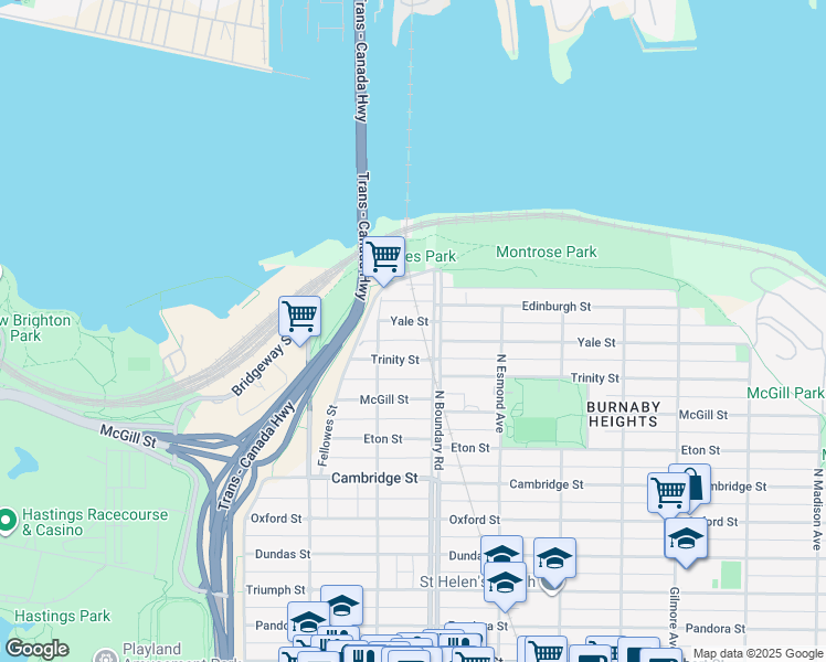 map of restaurants, bars, coffee shops, grocery stores, and more near 3666 Yale Street in Vancouver