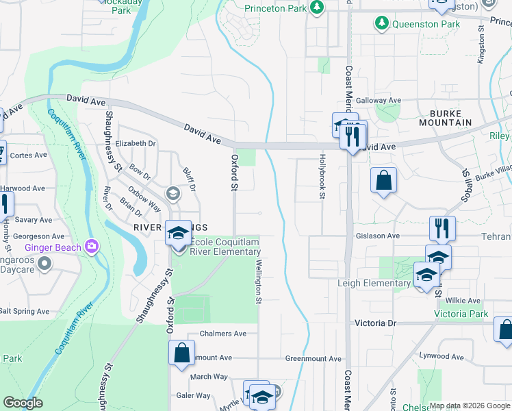 map of restaurants, bars, coffee shops, grocery stores, and more near 3329 Willerton Court in Coquitlam