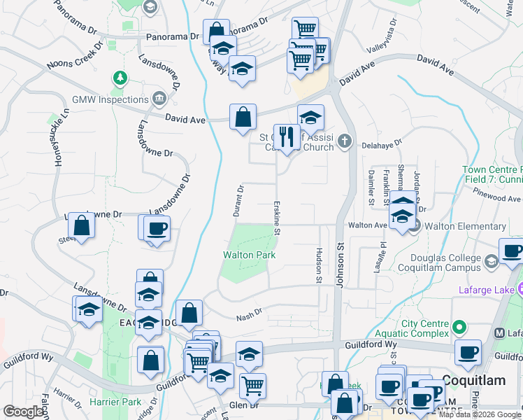 map of restaurants, bars, coffee shops, grocery stores, and more near 2634 McLaughlin Court in Coquitlam