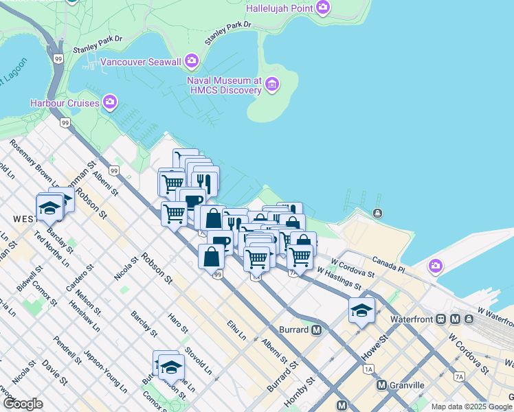map of restaurants, bars, coffee shops, grocery stores, and more near in Vancouver
