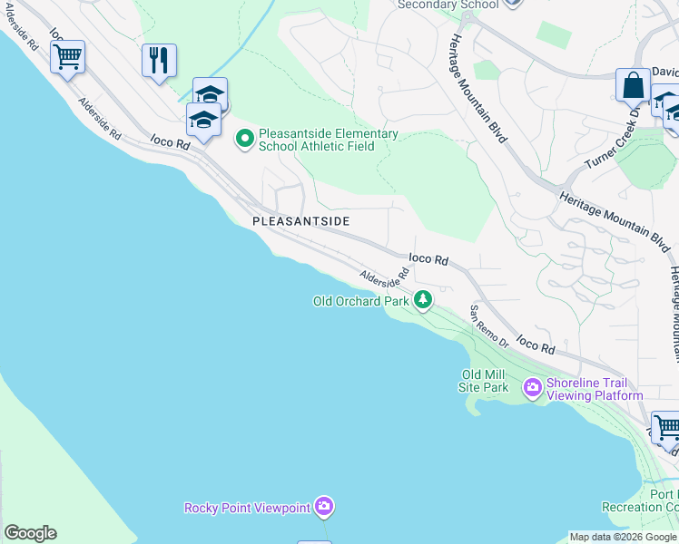 map of restaurants, bars, coffee shops, grocery stores, and more near 664 Alderside Road in Port Moody