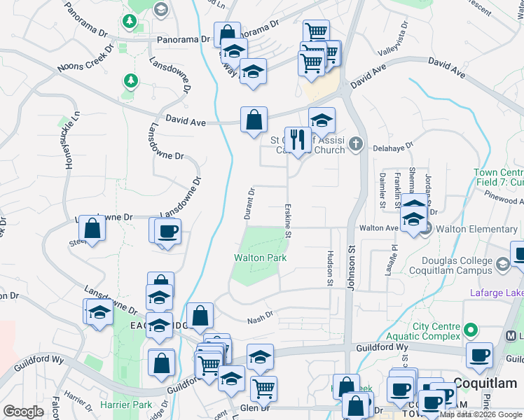 map of restaurants, bars, coffee shops, grocery stores, and more near 2628 McLaughlin Court in Coquitlam