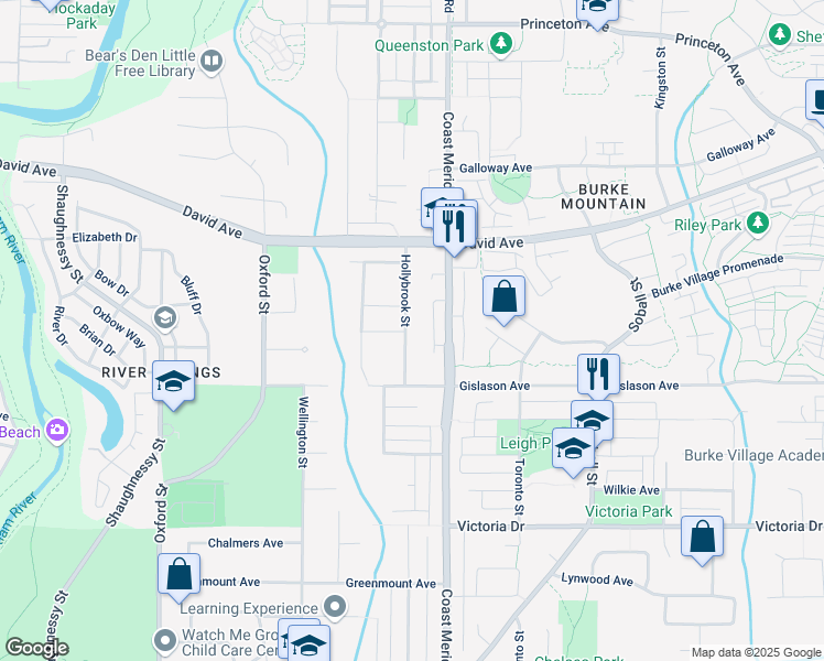 map of restaurants, bars, coffee shops, grocery stores, and more near 1287 Hollybrook Street in Coquitlam