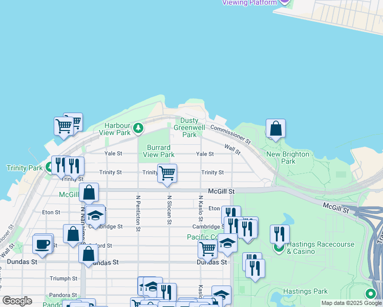 map of restaurants, bars, coffee shops, grocery stores, and more near 2773 Yale Street in Vancouver