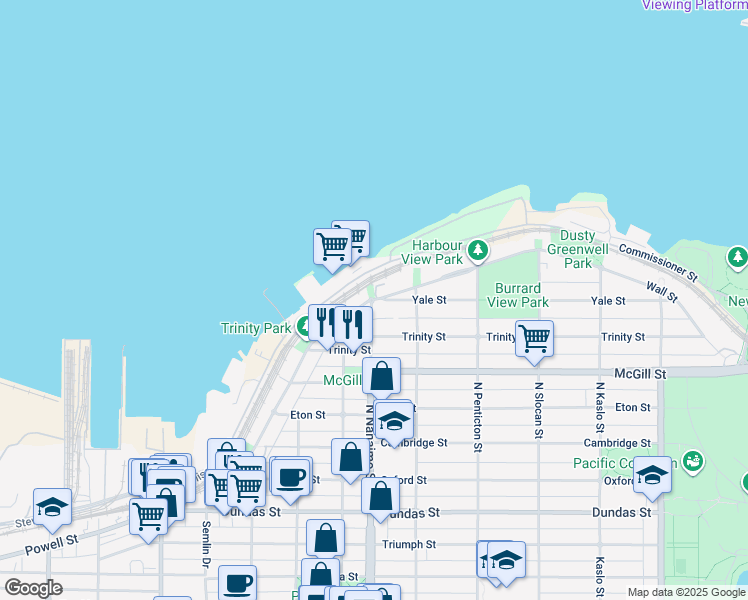 map of restaurants, bars, coffee shops, grocery stores, and more near 2366 Portside Bikeway in Vancouver