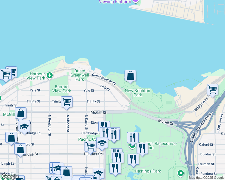 map of restaurants, bars, coffee shops, grocery stores, and more near 2979 Wall Street in Vancouver