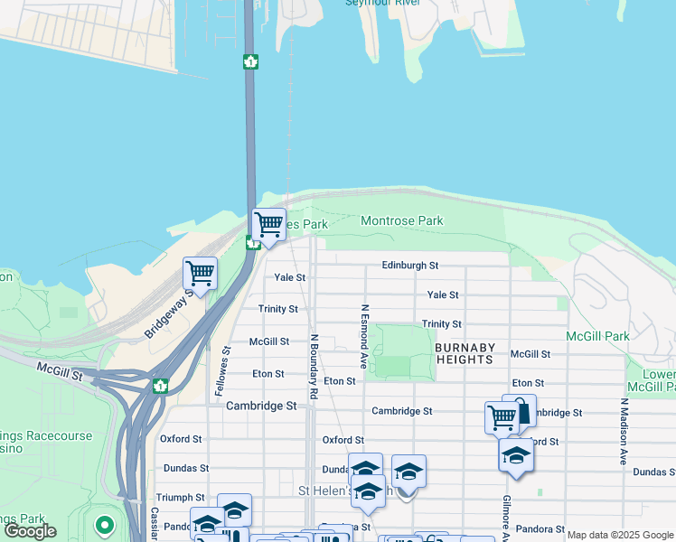 map of restaurants, bars, coffee shops, grocery stores, and more near 3746 Edinburgh Street in Burnaby