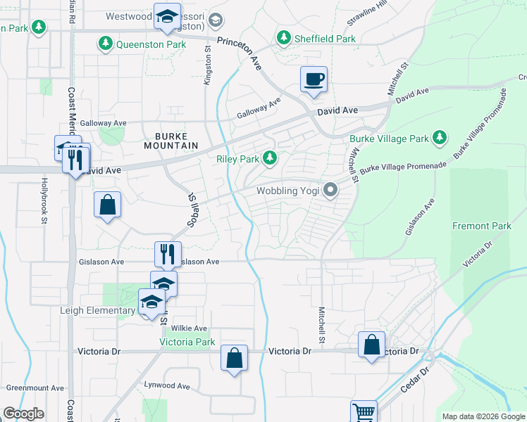 map of restaurants, bars, coffee shops, grocery stores, and more near 3500 Burke Village Promenade in Coquitlam