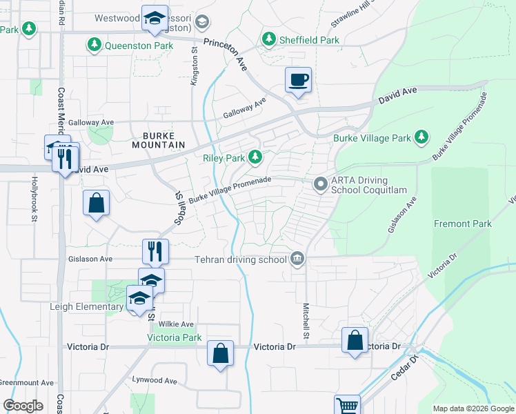 map of restaurants, bars, coffee shops, grocery stores, and more near in Coquitlam