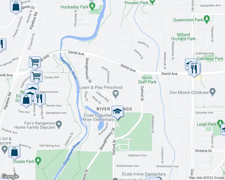 map of restaurants, bars, coffee shops, grocery stores, and more near 1245 Beedie Drive in Coquitlam