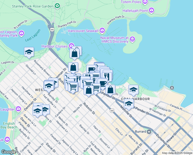 map of restaurants, bars, coffee shops, grocery stores, and more near 560 Cardero Street in Vancouver