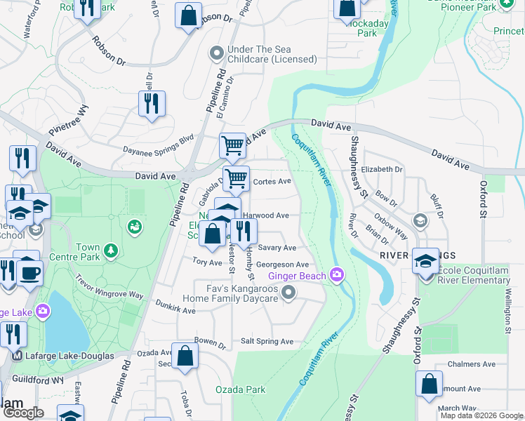 map of restaurants, bars, coffee shops, grocery stores, and more near 3219 Harwood Avenue in Coquitlam