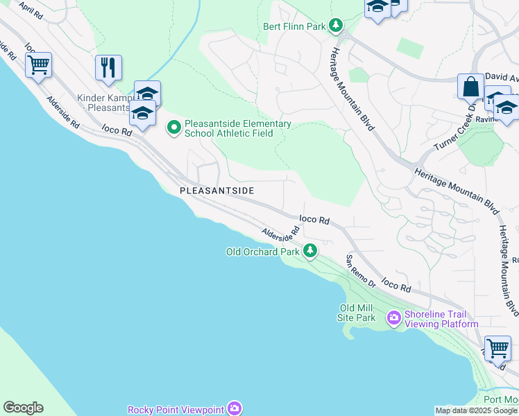 map of restaurants, bars, coffee shops, grocery stores, and more near 676 Ioco Road in Port Moody